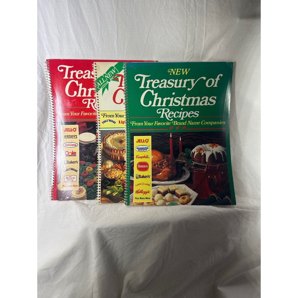 Vintage Treasury Christmas Recipes Cookbook Lot of 3 Spiral Brand Name Recipes